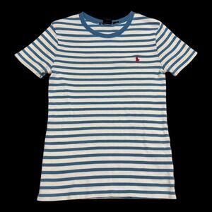 Ralph Lauren Sport FLAW White Blue Embroidered Pony Striped Shirt Youth Girls XL